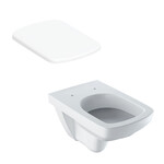 Wisząca miska WC Selnova Square - lejowa, B35 cm, H34 cm, T53 cm Deska sedesowa WC wolnoopadająca Selnova Square mocowanie od góry, z wypinanymi zawiasami, zachodząca pokrywa biała